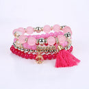 Bohemia Woman Multilayers Bracelet Beads Hand Chain Tassel Bracelet (Pink)