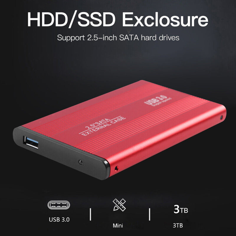 3TB USB 3.0 Hard Disk Enclosure 2.5 inch SATA HDD SSD Mobile Case (Red)