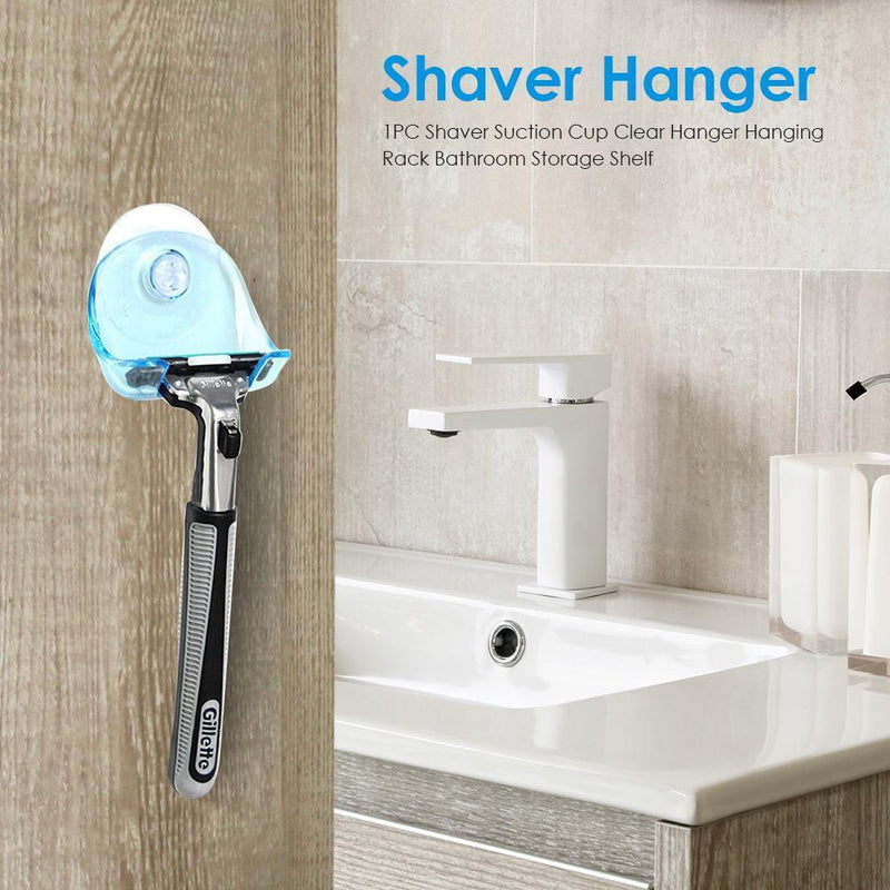 Shaver Suction Cup Clear Hanger Hanging Rack Bathroom Storage Shelf (Blue) Newly