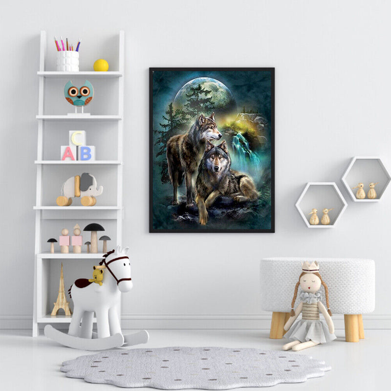 Frameless Oil Paint By Numbers Wolf DIY Canvas Picture Craft Kit for Home Newly