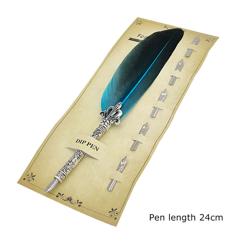Calligraphy Feather Dip Pen with 5 Nib Writing Ink Quill Fountain Pen Retro