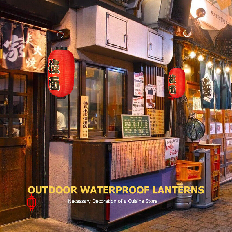 2x Ramen Lantern Cloth Japanese Sushi Pub Restaurant Decor with LED Wicks