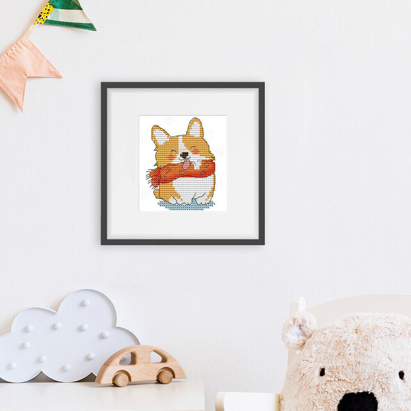 2 Strands Smiling Dog Partial Embroidery Stamped Cross Stitch Home Decor Gifts