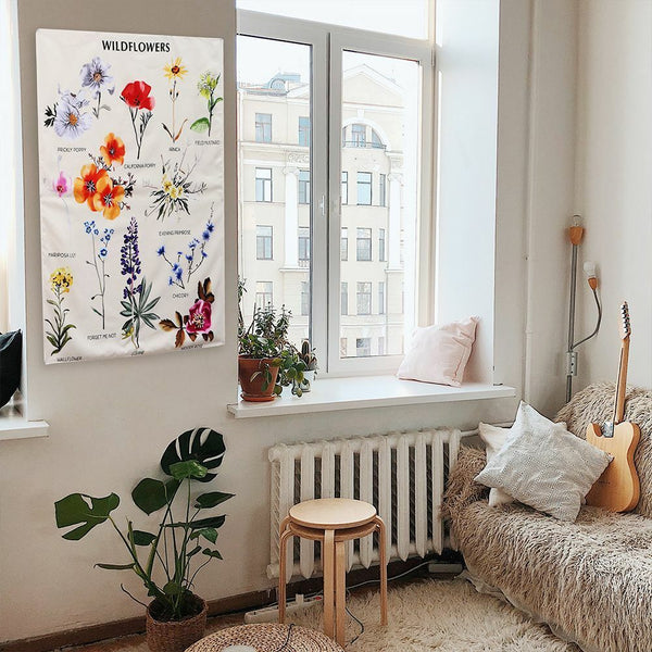 Wildflower Tapestry Bohemian Tapestries Wall Hanging Flower Reference Chart