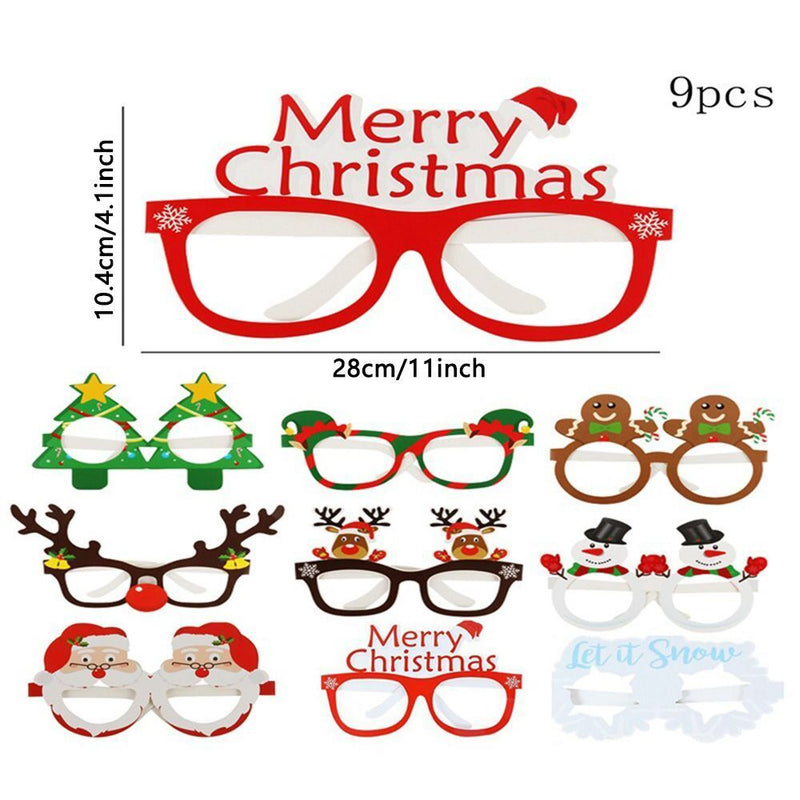 Year Navidad Christmas Glasses Paper Glasses Frame Xmas Tree Elk Santa Claus