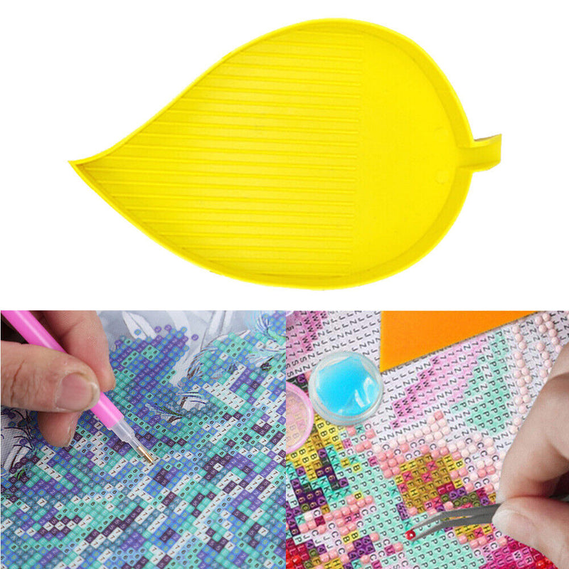 2x Diamond Painting Tray Leaf-shaped Rhinestone Drill Plate Handmade Craft Tools