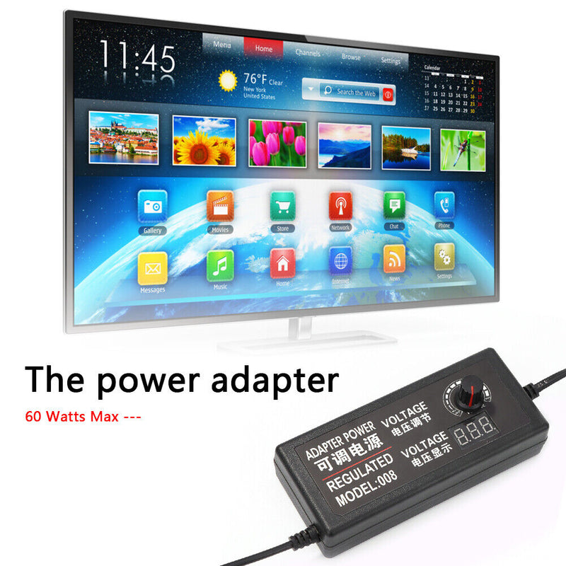 72W Display Adjustable DC Voltage Regulated Power Supply Adapter (US Plug)