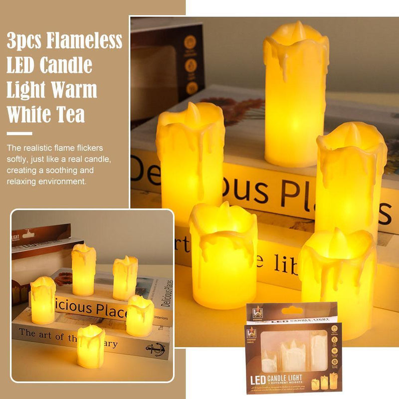 3 Pcs Battery Power LED Flameless Flickering Wax Candles | Pillar Home Decor_