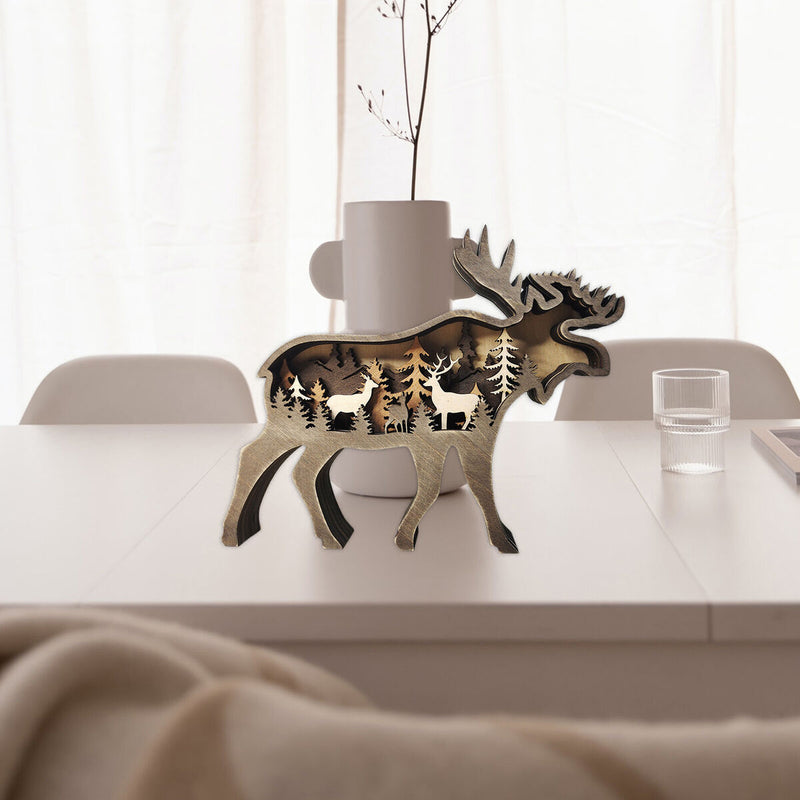 Wooden Ornaments Hollow Multi-Layer Animal Scene Display NO Light (Deer)