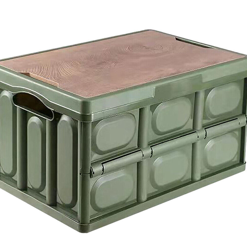 Folding Car Trunk Storage Box Wooden Lid Outdoor Camping Organizer (Green)