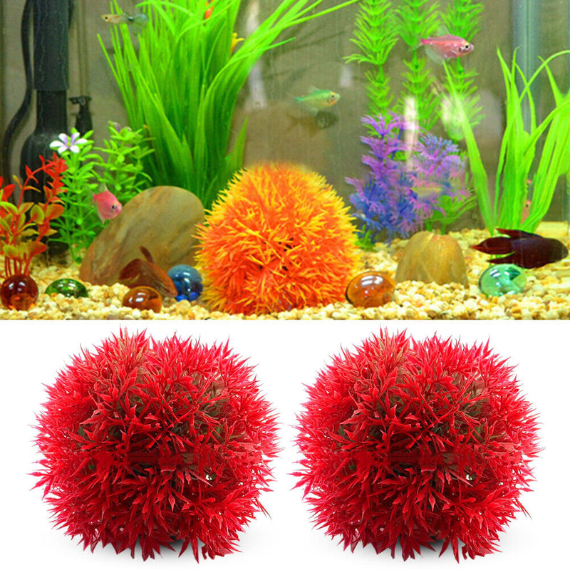 Simulation Water Plants Fish Tank Plastic Aquatic Grass Ball (8cm Red) Newly