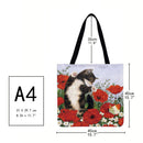 Fashion Women Flower Kitten Printing Shoulder Shopping Bag Casual Large Handbags