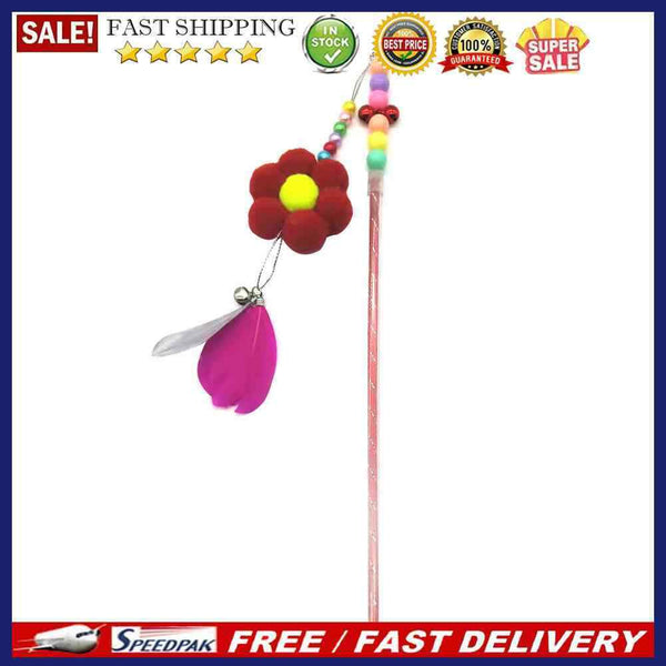 Feather Bell Flower Chaser Wand Fun Kitten Cat Teaser Rod Interactive Stick T
