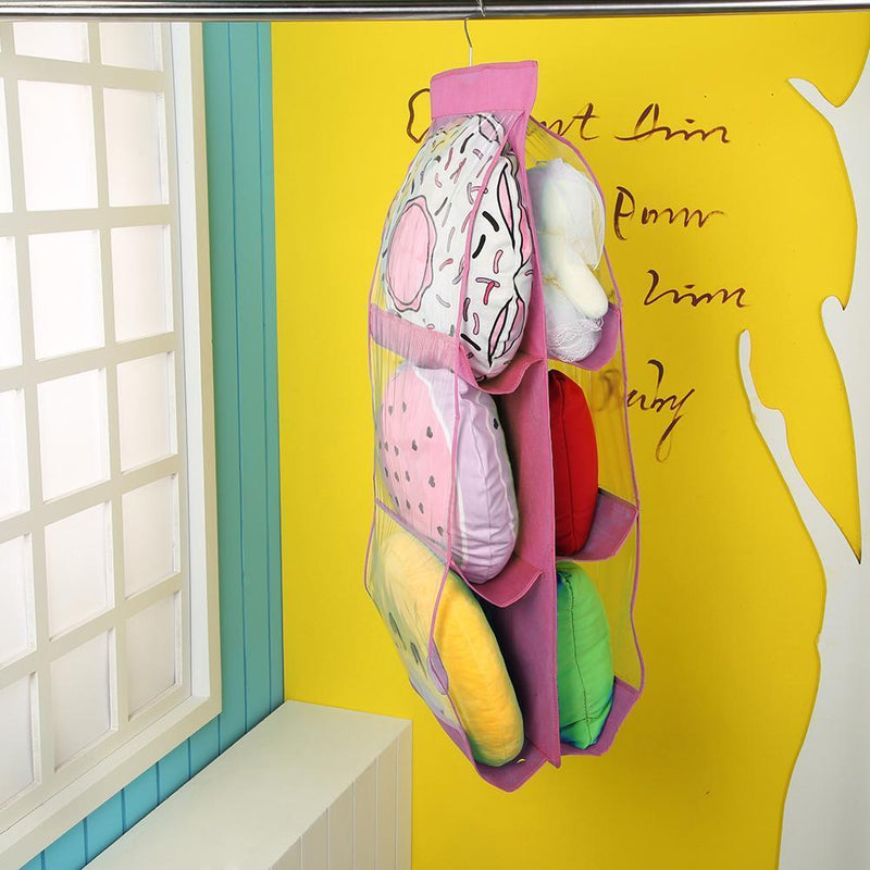 Transparent 6 Pocket Handbag Hanging Storage Bag Dust-proof Pouch (Pink)