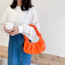 Retro Women Pure Color Pleated PU Underarm Bag Casual Ladies Top-handle Handbag
