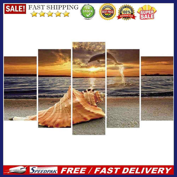 5pcs 5D DIY Full Drill Diamond Painting Seaside Sunset Embroidery Kit Wall