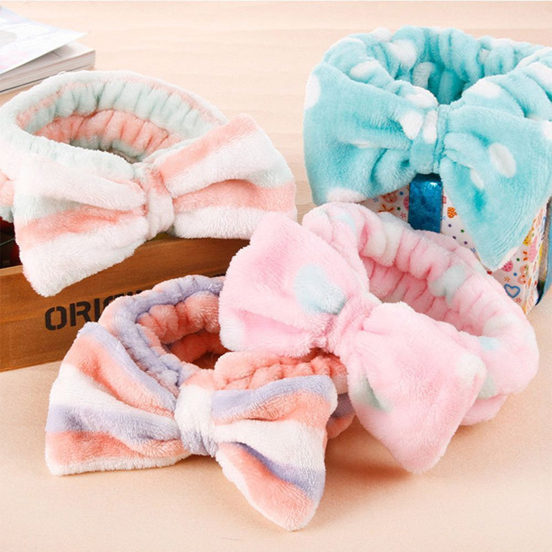 Elastic Colorful Plush Bow Women Girls Headbands Makeup Headwrap Wash Face Band
