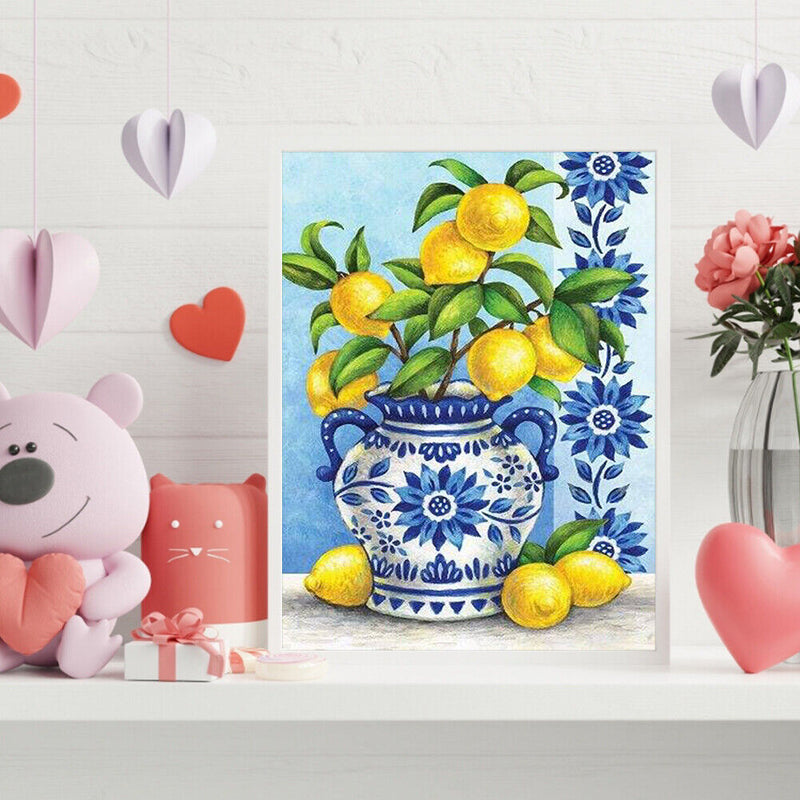 Frameless Oil Paint By Numbers DIY Lemon Picture Craft Kit for Home Living Ro