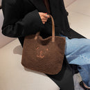 Female Fluffy Solid Color Shoulder Bag Women Casual Bear Pattern Phone Handbag