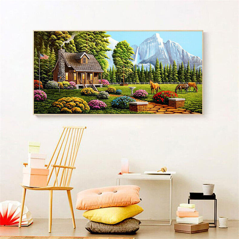 5D Cabin Scenery Mosaic Diamond Painting Drawing Full Round Drill DIY Art Cra