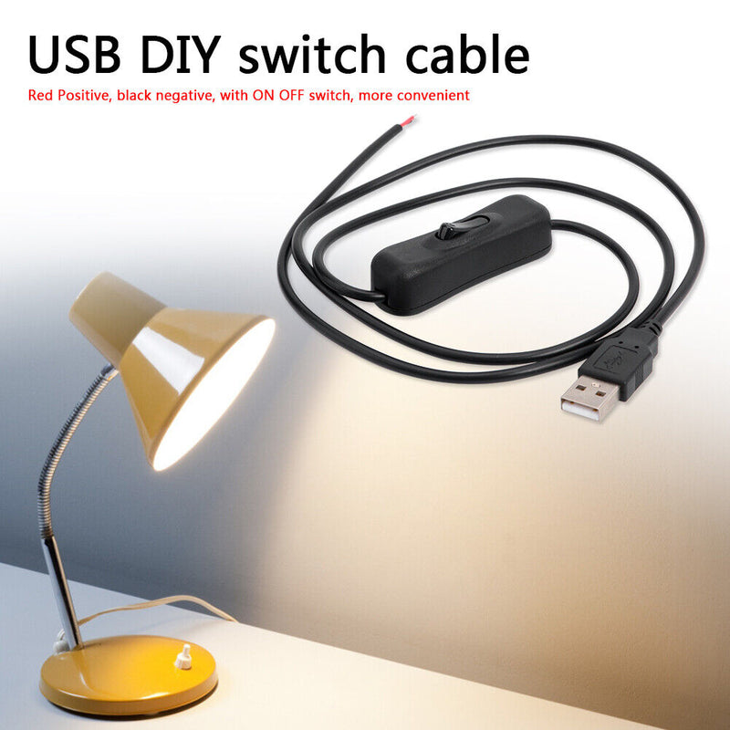 USB Power Cable 2 Pin USB 2.0 Male Cord Extension DIY with Switch (Black)