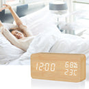 Alarm Clock LED Wooden Watch Table Voice Control Digital Wood Electronic Desktop