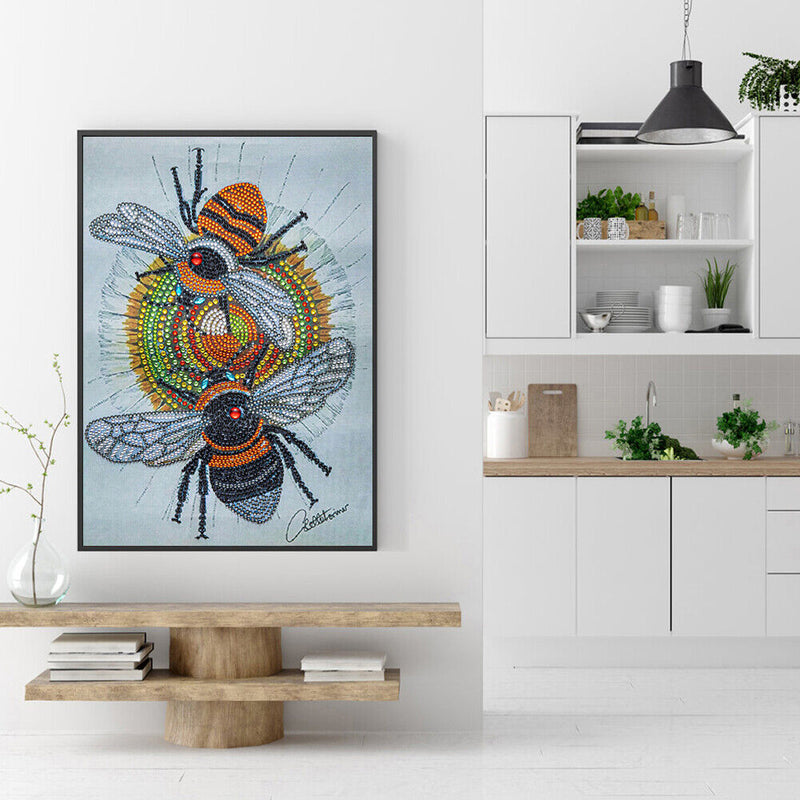 Bee 5D DIY Part Drill Crystal Diamond Painting Rhinestone Animal Drawing 30x40cm