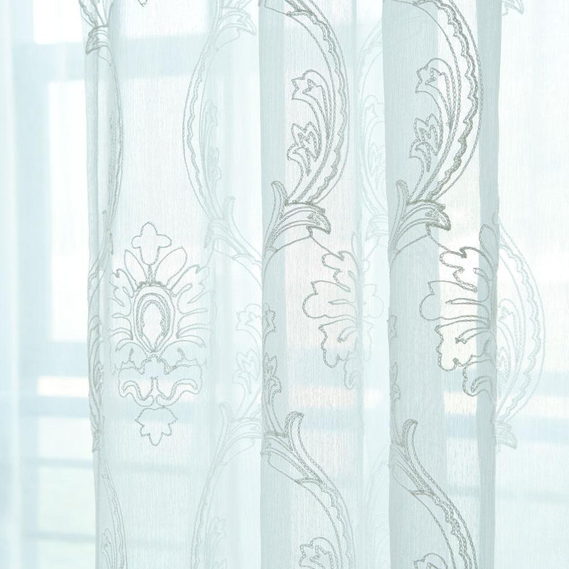 Embroidery Flower Screen Yarn Window Curtains Bedroom Voile Curtain(White)