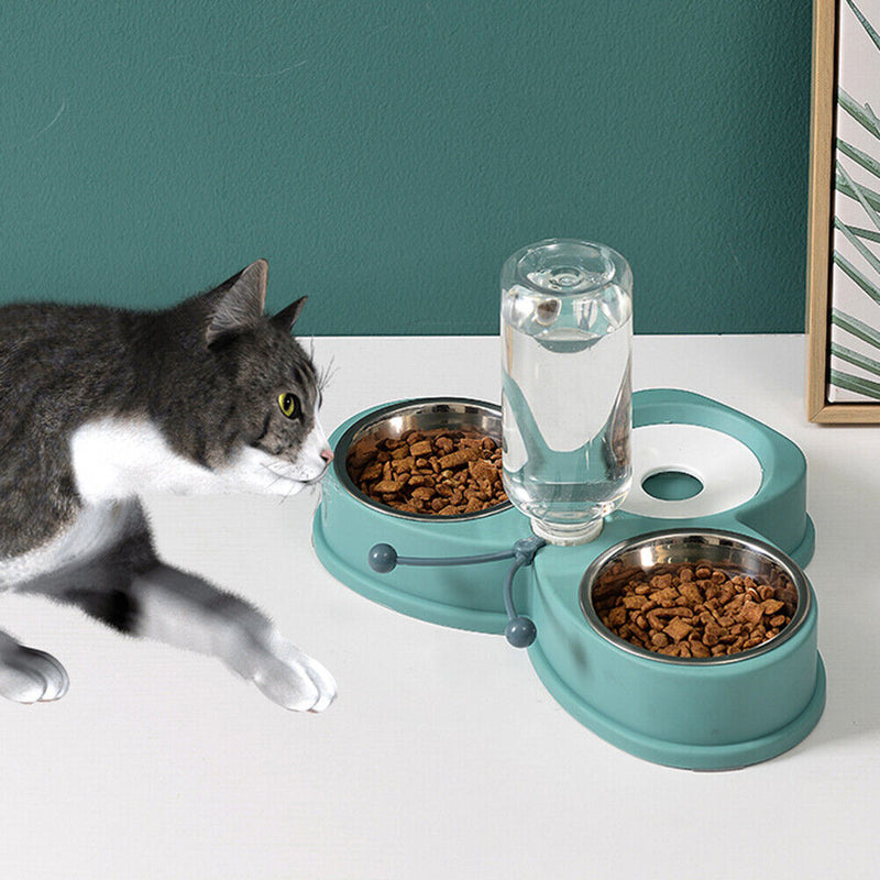 Cat Food Bowl Automatic Feeder Water Pet Dog Food Drink Dish Bowl (Green) Newly