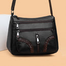 Women Braided PU Shoulder Messenger Bag Multi-pocket Solid Handbag (Black)