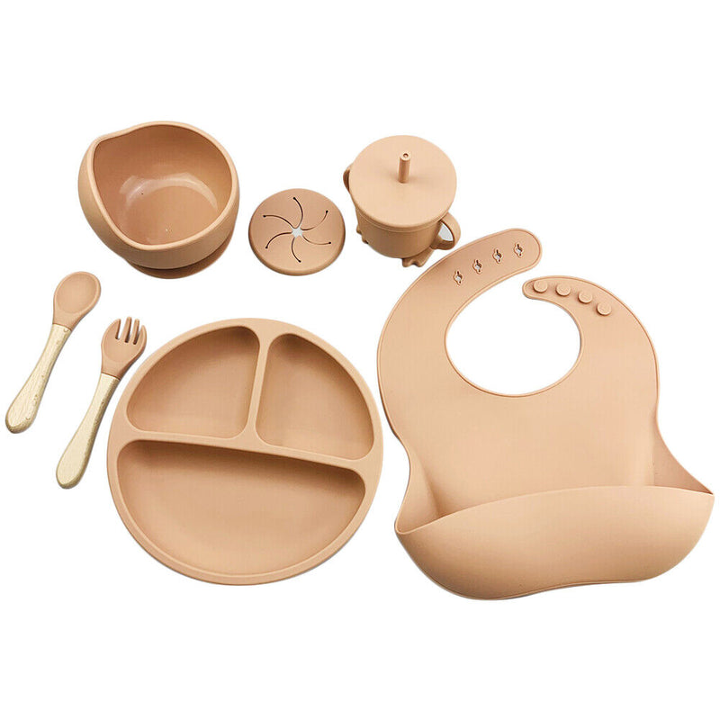 #A 6pcs Silicone Baby Feeding Set Anti Slip Tableware Dishes Baby Food Accesso