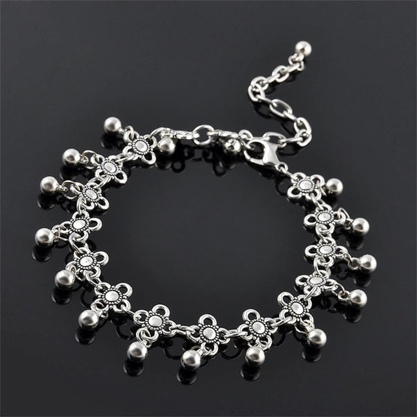 Women Beach Daisy Flowers Anklet Bracelet Bell Tassel Foot Jewelry Ankle Chain
