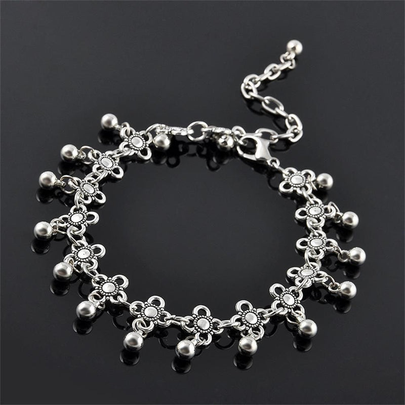 Women Beach Daisy Flowers Anklet Bracelet Bell Tassel Foot Jewelry Ankle Chain