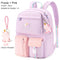 #A Backpack Hit Color Middle School Student Book Bag Casual Daypack with Pendant