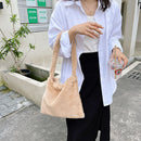 Women Plush Cherry Printing Shoulder Underarm Bag Retro Ladies Small Handbags