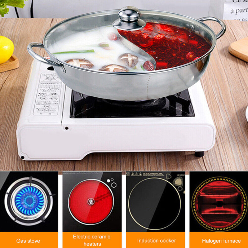 Twin Hot Pot 2 Lattice Double Cooker Stainless Steel Hot Pot Divided Dish Plate