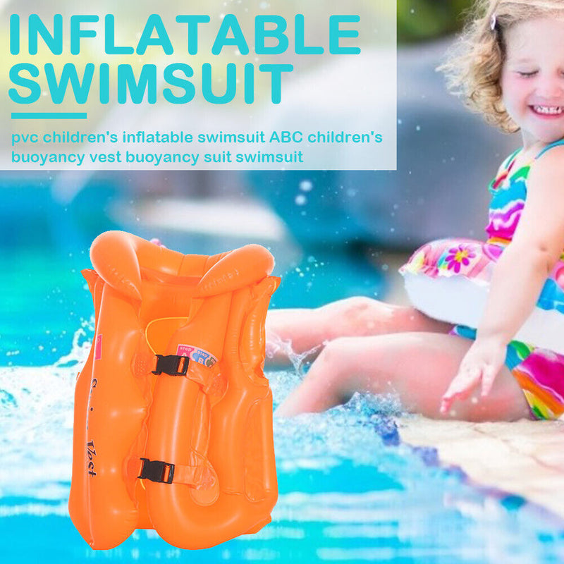 Kids Inflatable Swimsuit Life Jacket Floating Buoy Swimming Vest (Orange L)