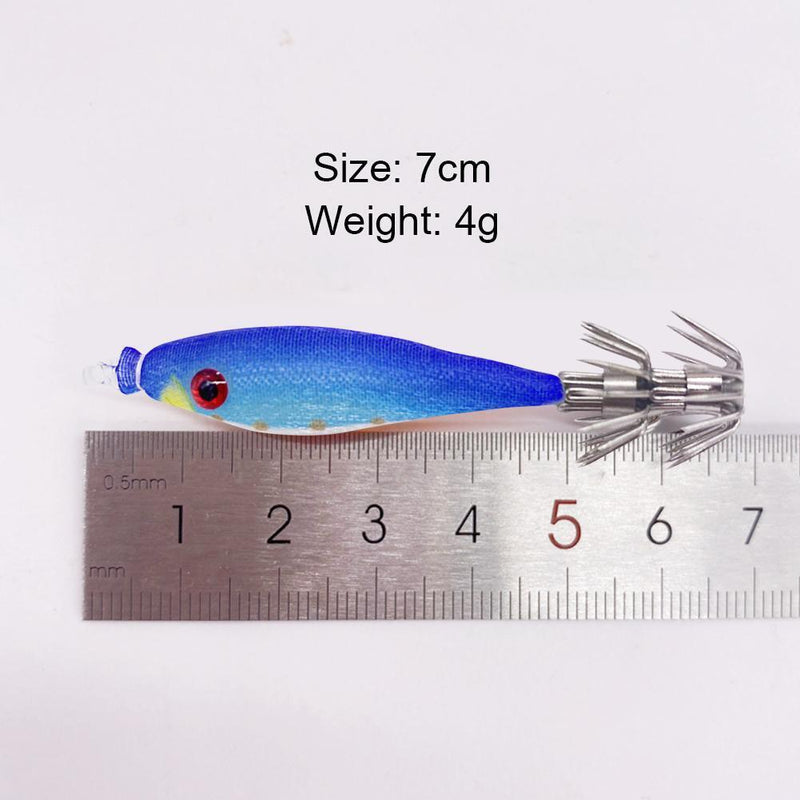 2pcs 7cm 4g Luminous Artificial Wood Shrimp Bait Hook Fishing Lures (Blue)