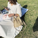 Beach Straw Woven Shoulder Bag Bamboo Handheld Crossbody Bucket Women Handbags