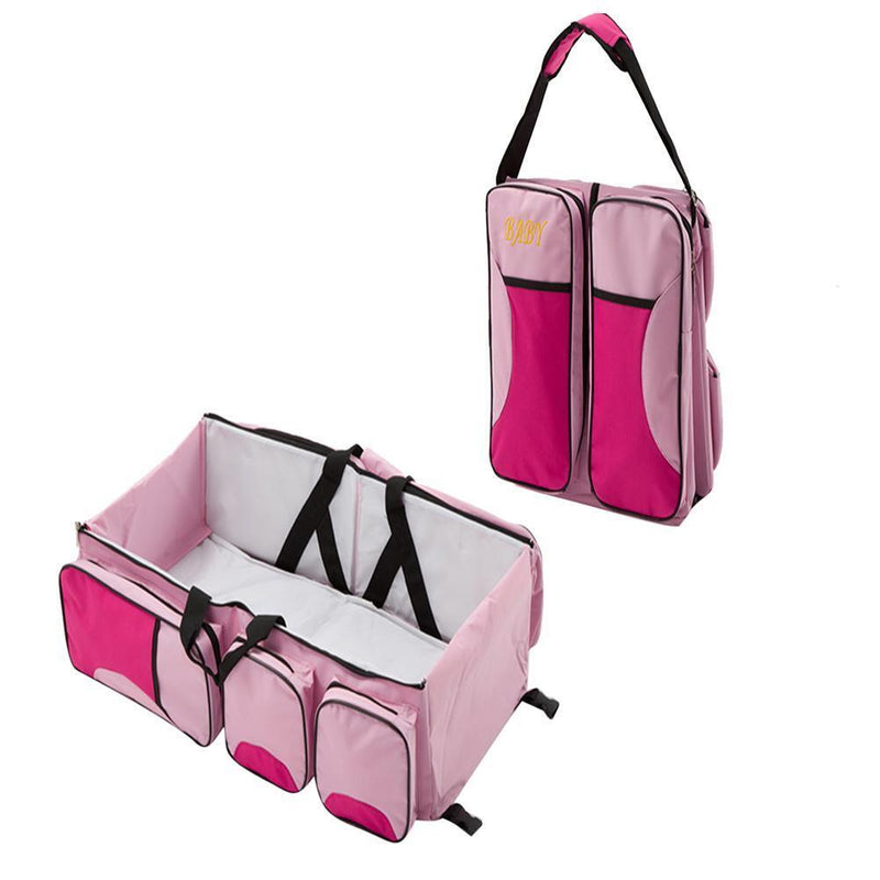 Waterproof Baby Crib Changing Diapers Foldable Mummy Shoulder Bag (Pink)