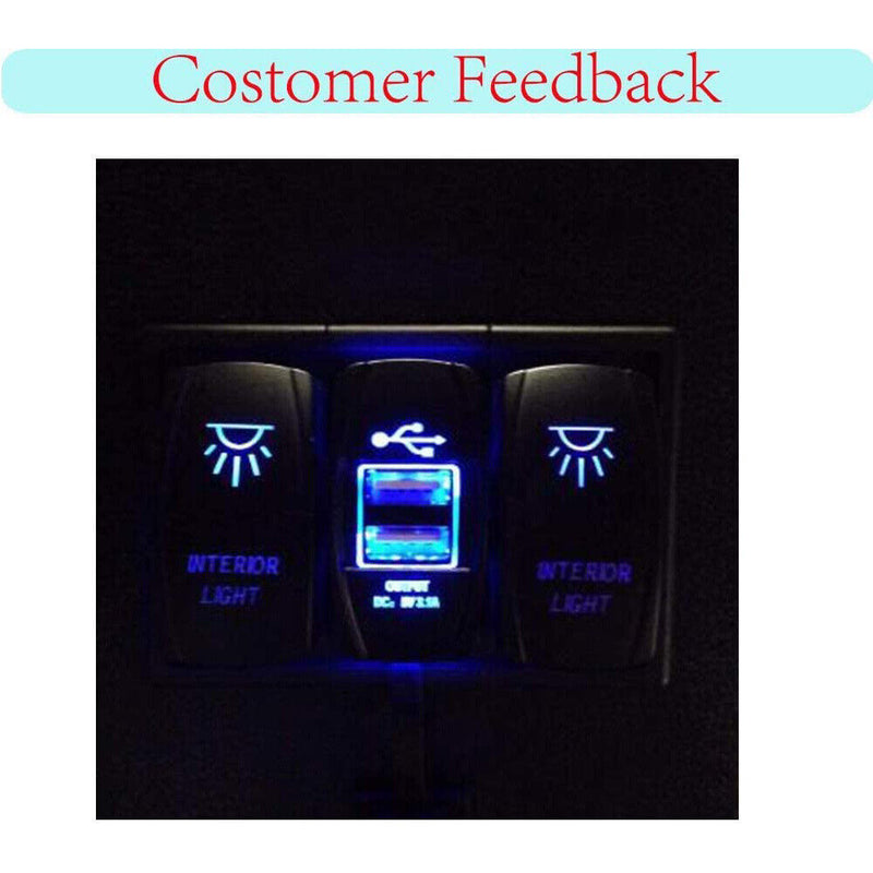 LED Blue INTERIOR LIGHT Rocker Switch with Wires 5-Pin 12V 20 Amp Universal Car