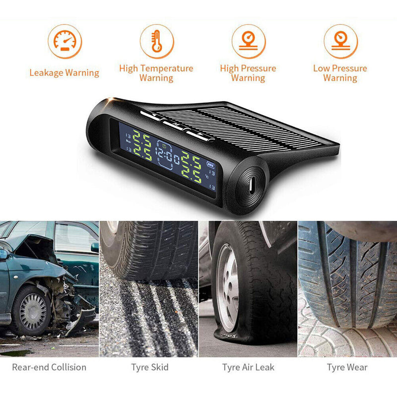 AN-01D 2 in 1 Car Solar TPMS Clock LCD Tyre Pressure Monitoring Alarm System