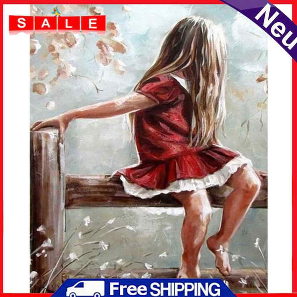 DIY Digital Picture Red Skirt Girl Oil Painting By Numbers Acrylic Craft Kit