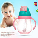 Baby Cartoon Training Cup w/ Cup Strap Straw Leakproof Bottle (Pink 260ML) Newly