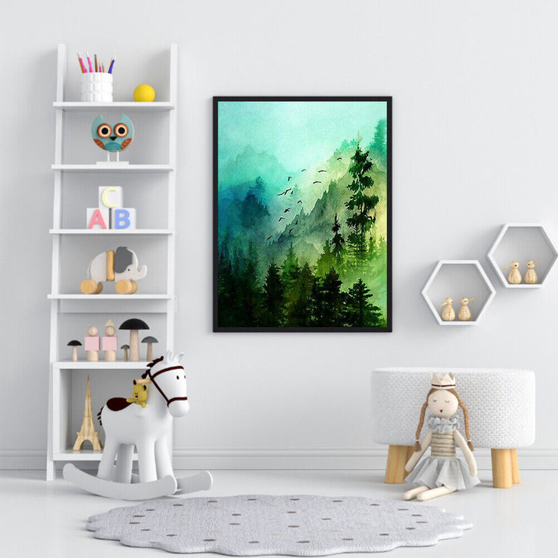 Frameless Oil Paint By Numbers Mountain Forest DIY Canvas Picture Craft Kit