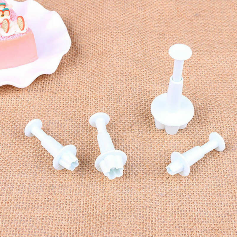 4x Plum Flower Icing Cutter Fondant Cake Sugar Decor Kitchen Plunger Tool H7D2