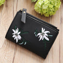 Flowers Embroid Women Short Wallet PU Leather Coin Card Holder Clutch/Black