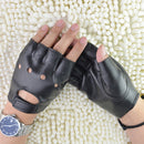 Adults Fashion Anti-Skid Half-Finger Hollow Leather Gloves Hip-Hop Rivet Glov