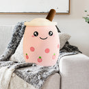 Child Bubble Tea Family Stuffed Plush Pillow Soft Cushion (Pink Round) Newly