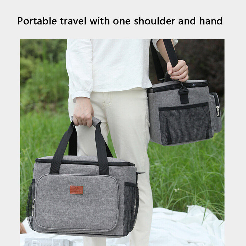 Oxford Cloth Lunch Bag Zipper Waterproof Thermal Tote Handbag (Grey S) Newly
